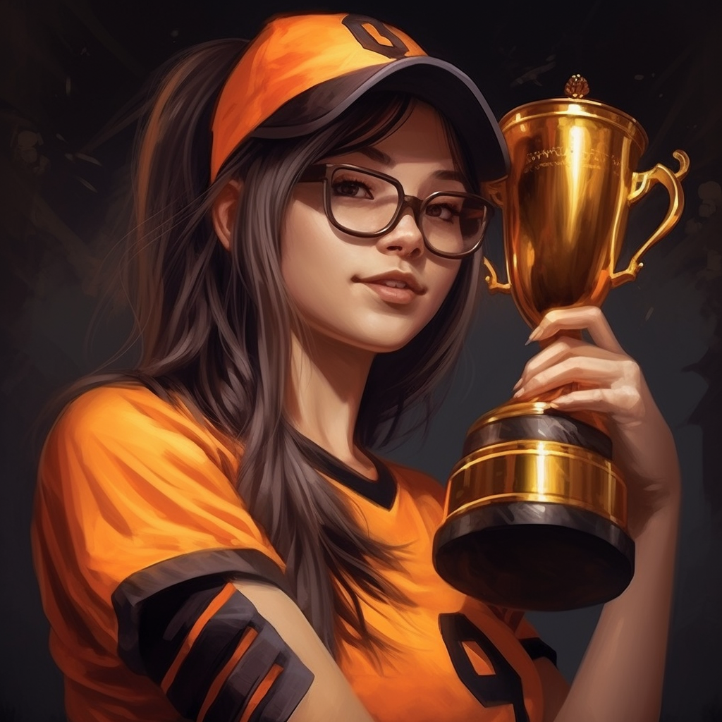 Vvictorious gamer girl in orange an black uniform